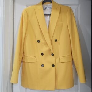 Zara Yellow Blazer Double-Breasted Suit Jacket XS
